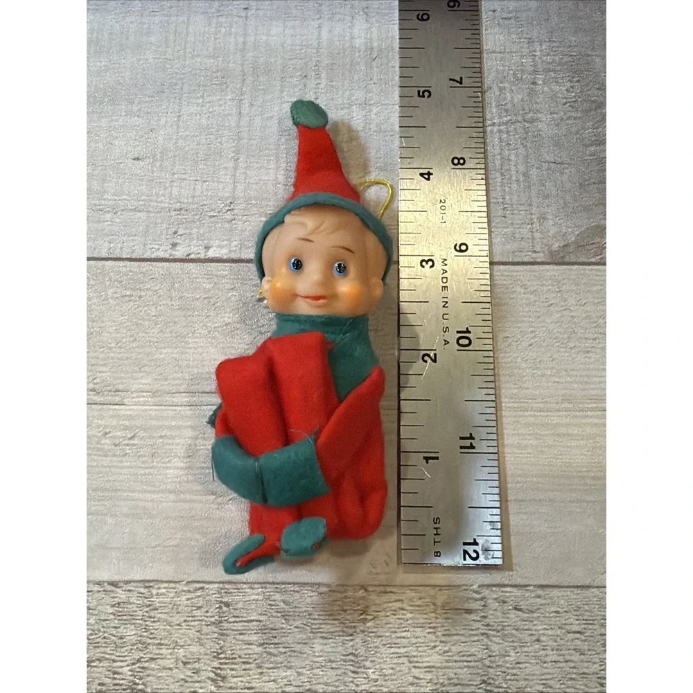 VTG Red & Green Knee Hugger Elf Christmas Japan Original Sticker